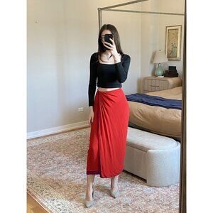 Linda Allard Ellen Tracy Red Purple 100% Silk Skirt Size 10 Vintage